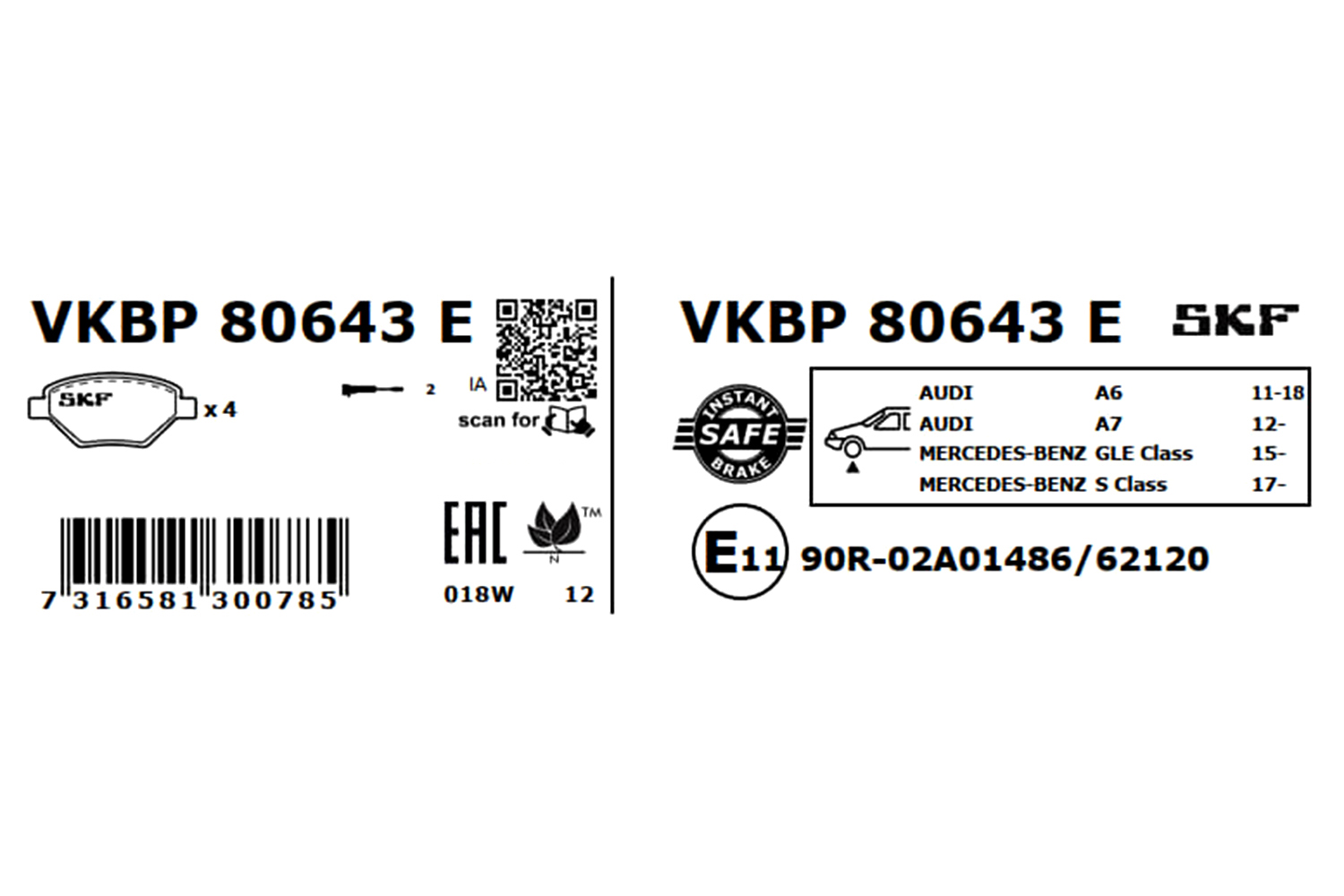 SKF VKBP 80643 E Bremsbelagsatz, Scheibenbremse
